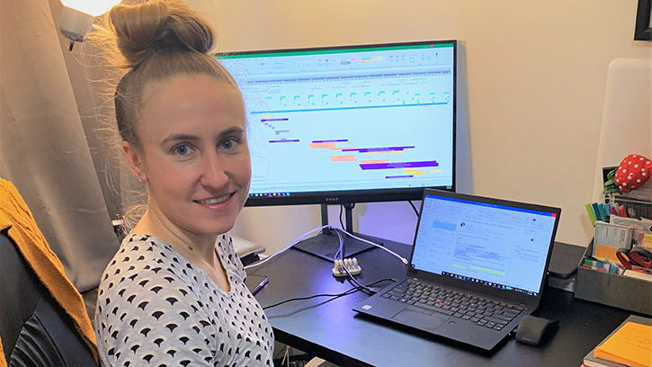 Karleigh Blum, an R&D strategy and planning intern, works from her Manhattan apartment.